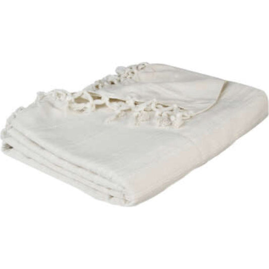 Katoenen woonplaid met franjes - Ivoorwit - 160 x 220 cm