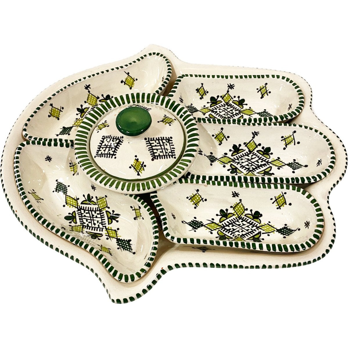 Khamsa dipping en serveerset-aardewerk en handgemaakt - 7-delige