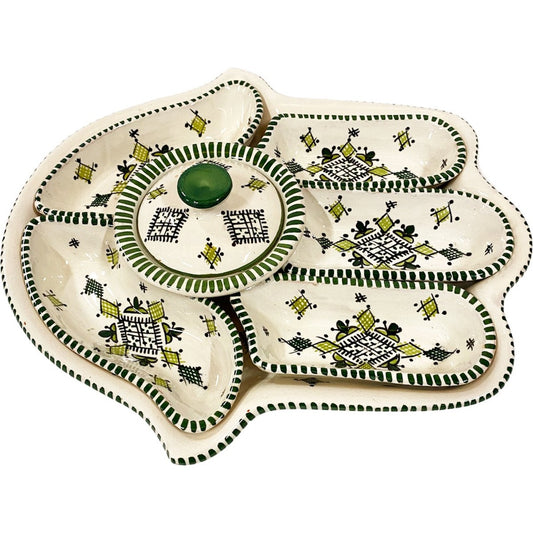 Khamsa dipping en serveerset-aardewerk en handgemaakt - 7-delige