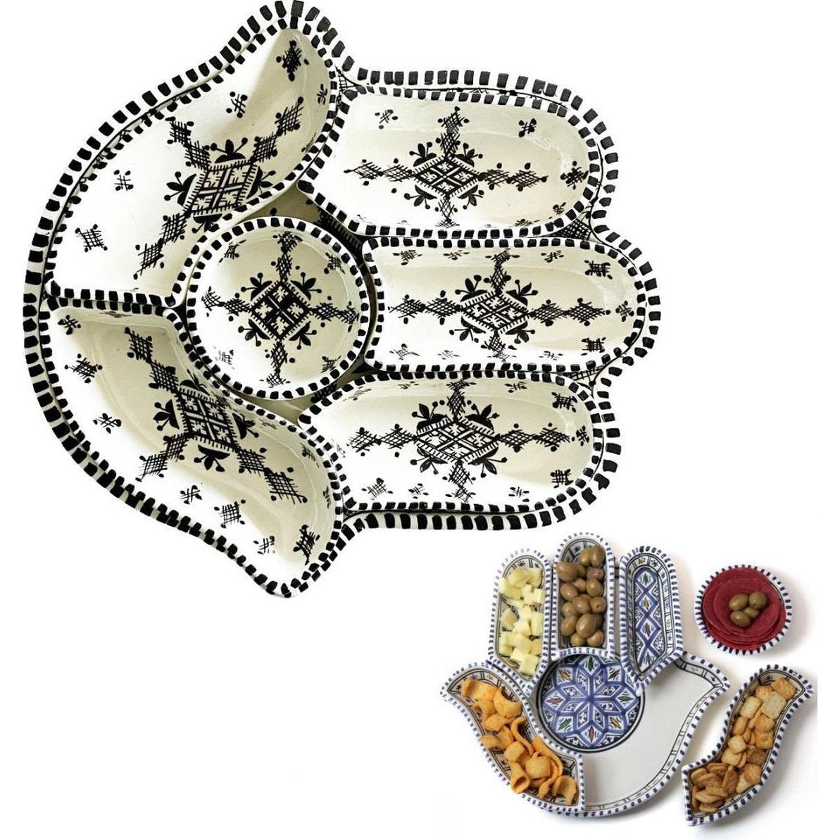 Khamsa schaal serveer set zwart-wit - serveer bord