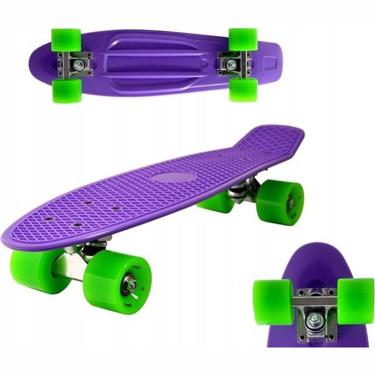 Kiamo Pennyboard – Mini Cruiser Skateboard 57cm – Paars Deck met Groene Wielen – ABEC-5 – Max. 100kg