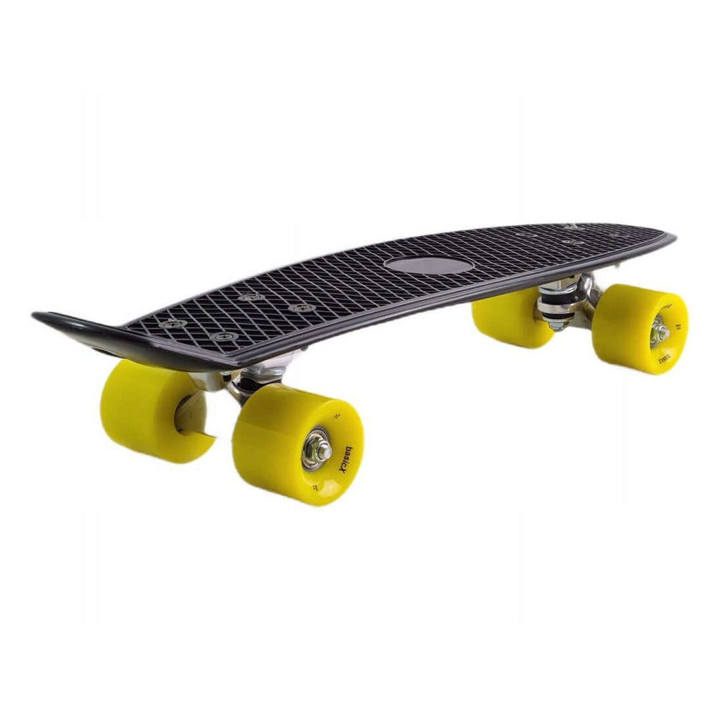 Kiamo Pennyboard – Mini Skateboard 57cm – Zwart Deck met Gele Wielen – ABEC-5 – PU-dempers – Max. 100kg