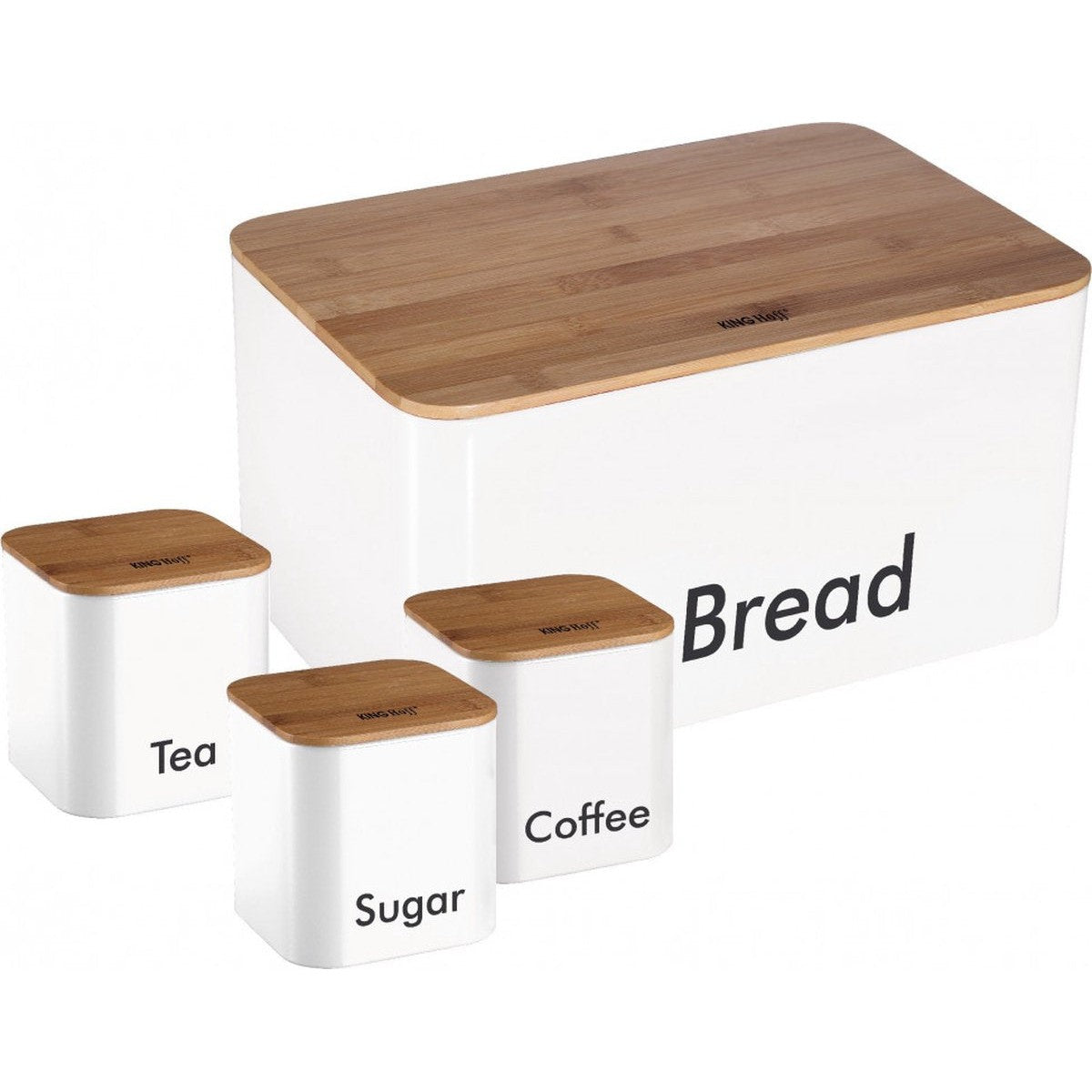 Kinghoff 1026 - Broodtrommel set - Wit - Rvs met hout - 35x23x18,5 cm