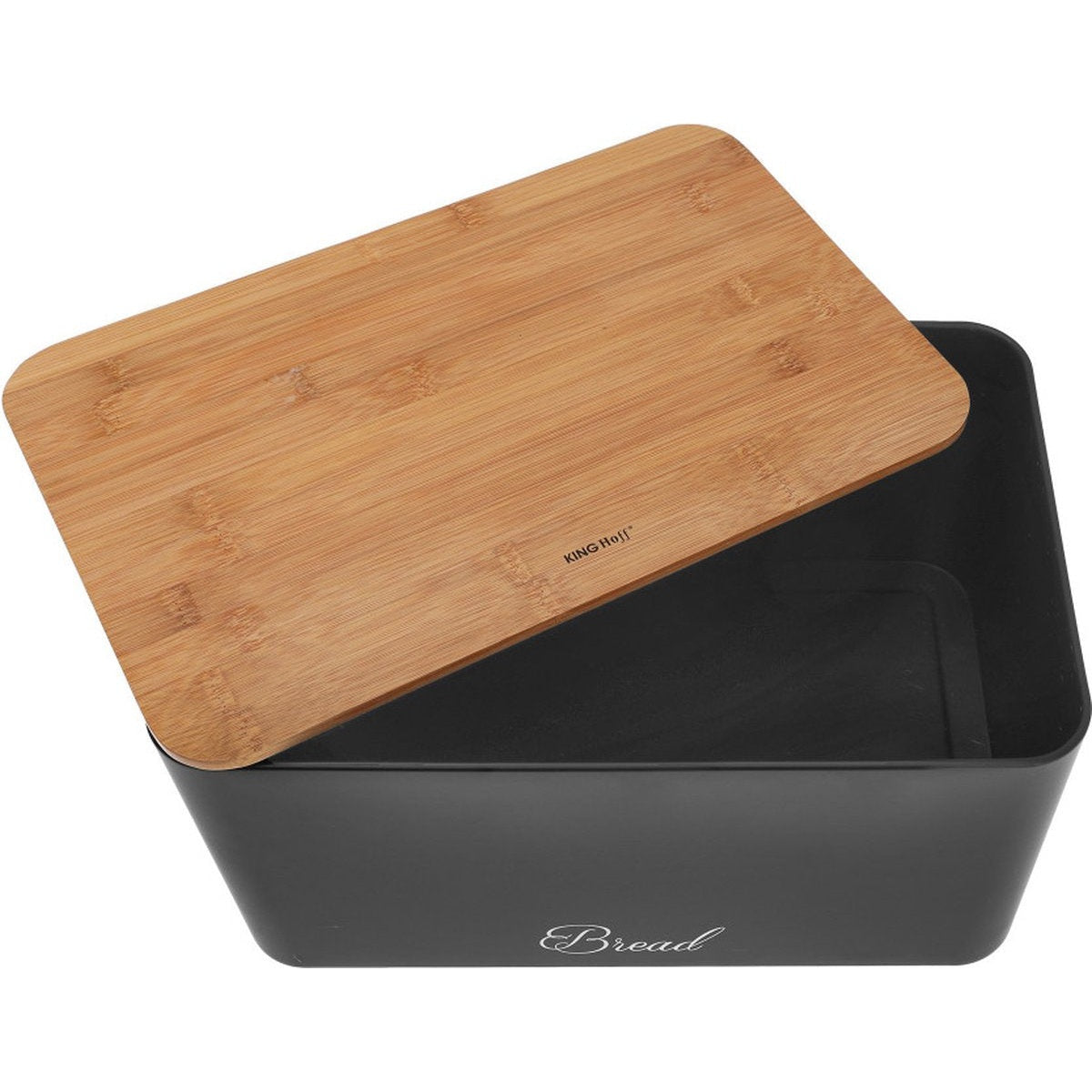 Kinghoff 1586 - Broodtrommel met voorraadbussen - Staal / bamboe - zwart