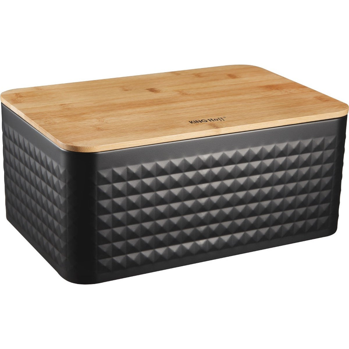 Kinghoff 1713 - Stalen broodtrommel met bamboe deksel - zwart