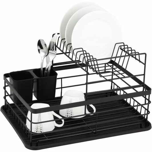 Kinghoff 1716 - Luxe Afdruiprek met bestekkorf en lekbak - Droogrek - Afdruiprek - 43 x 29 x 27 cm