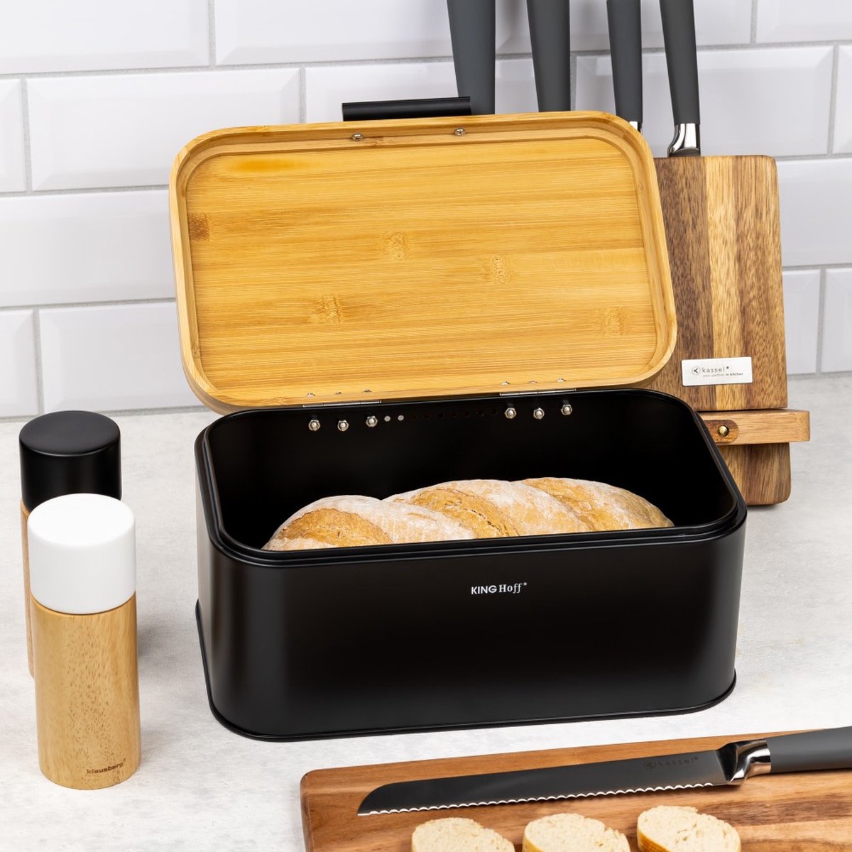 Kinghoff 1735 - Broodtrommel - Bamboe - zwart - 8.4 liter
