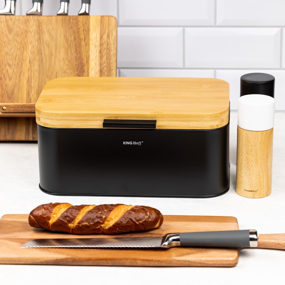 Kinghoff 1735 - Broodtrommel - Bamboe - zwart - 8.4 liter