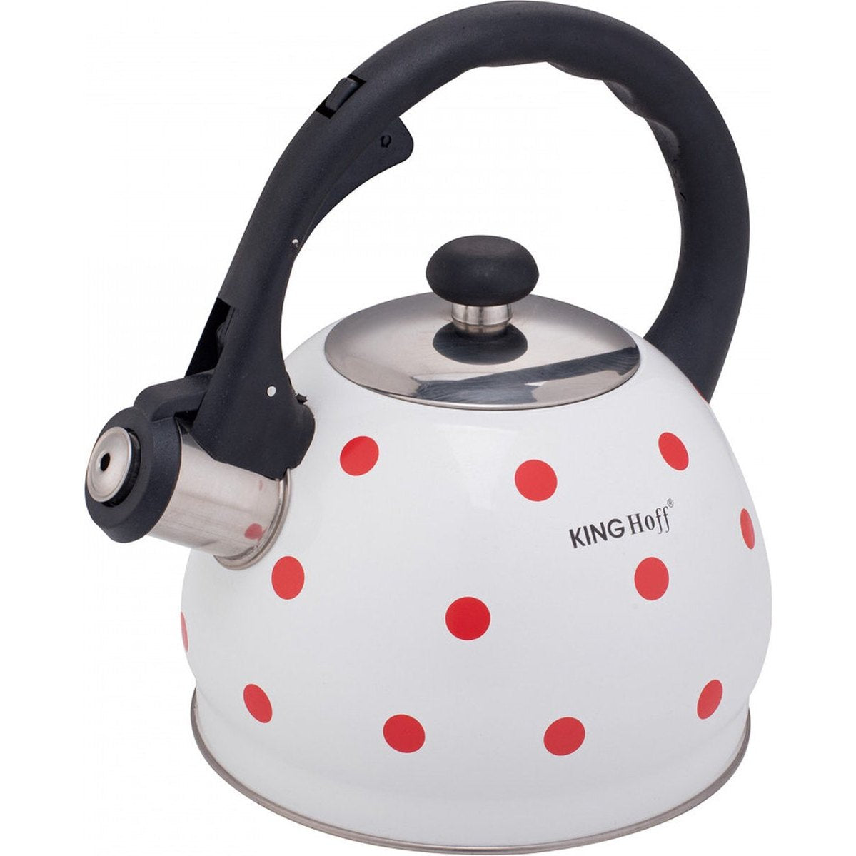 Kinghoff 1736 -Fluitketel - 2 liter - Wit met rode stippen - de originele versie waterkoker!