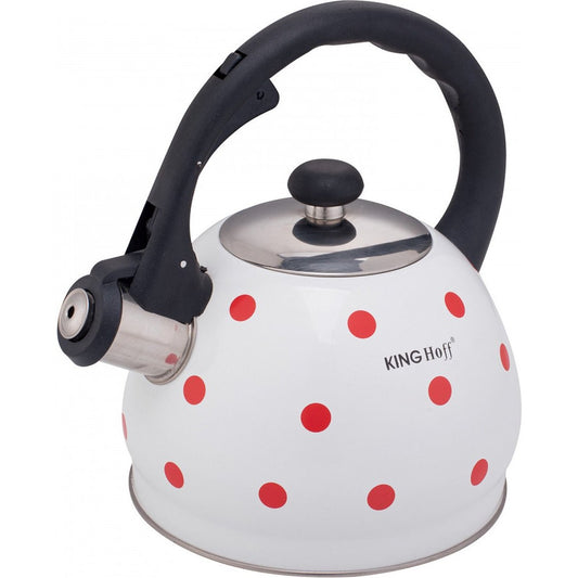 Kinghoff 1736 -Fluitketel - 2 liter - Wit met rode stippen - de originele versie waterkoker!