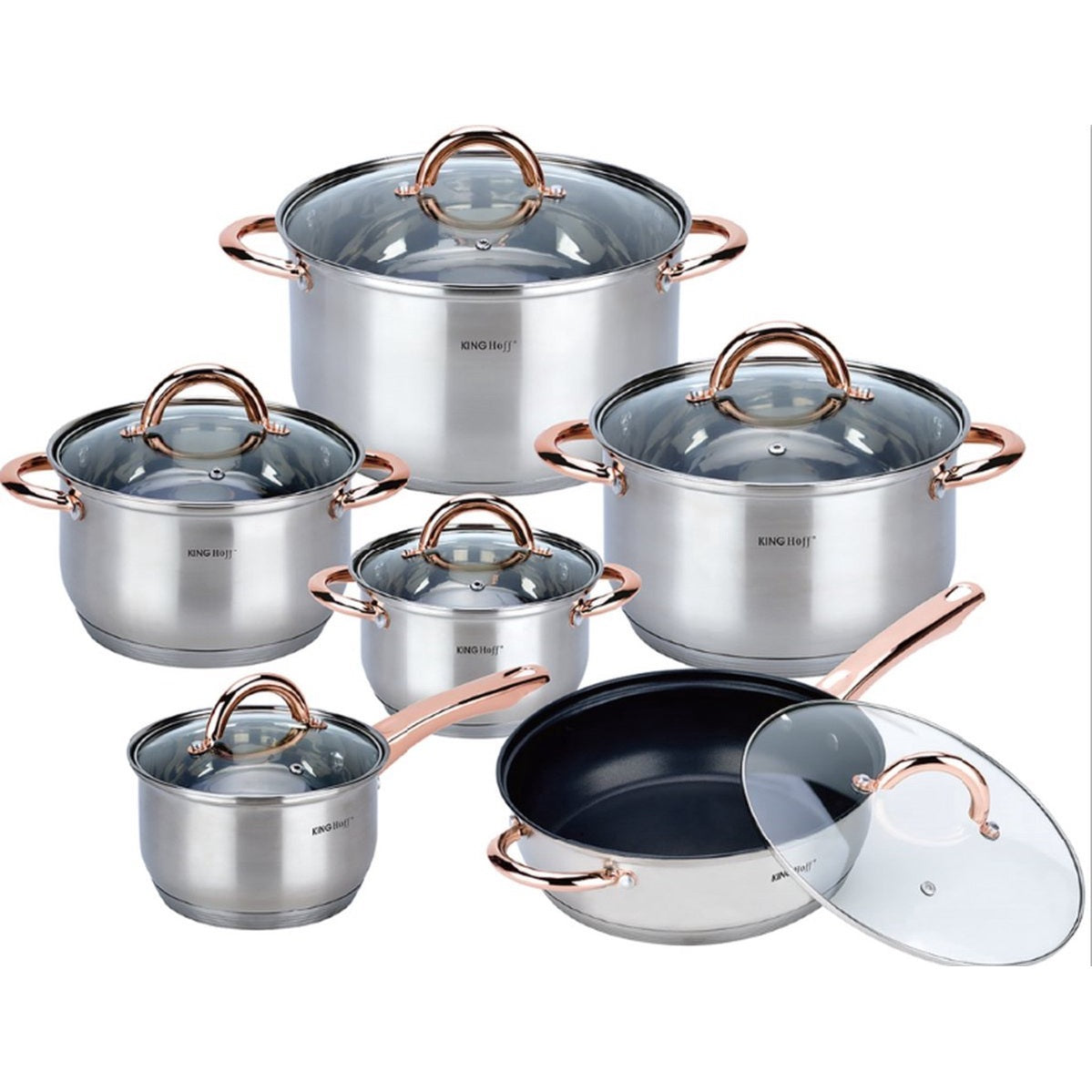 Kinghoff 1765 - 12 delige pannenset - kookpannen - 16-16-18-20-24-24 cm - met deksel