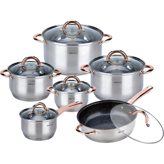 Kinghoff 1766 - 12 delige pannenset - kookpannen - 16-16-18-20-24-24 cm - met deksel
