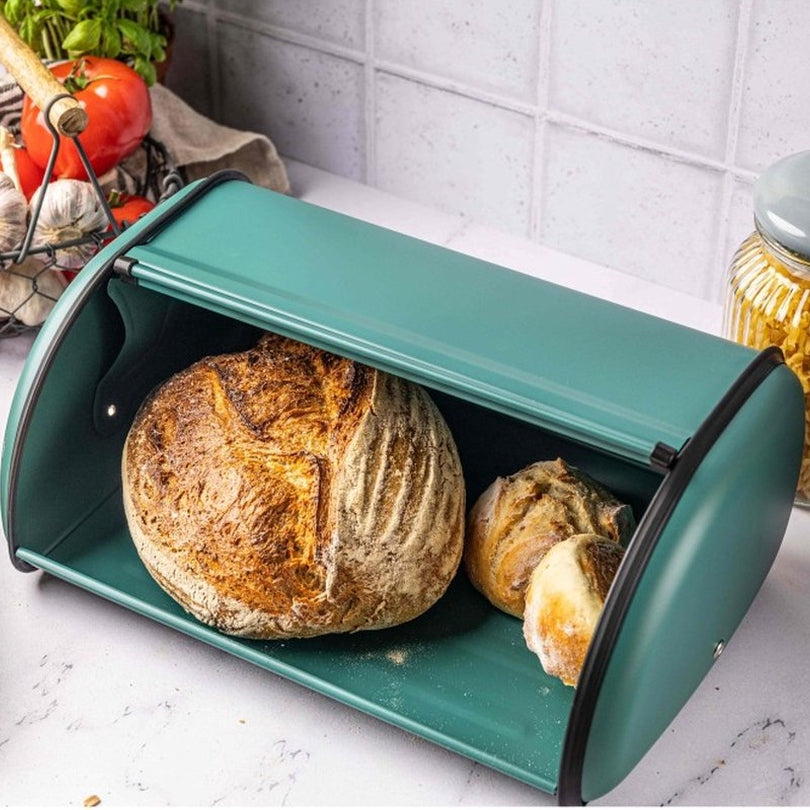 Kinghoff 1867 - Broodtrommel groot - RVS - Groen - Retro - 44 x 27 x 18,5 cm