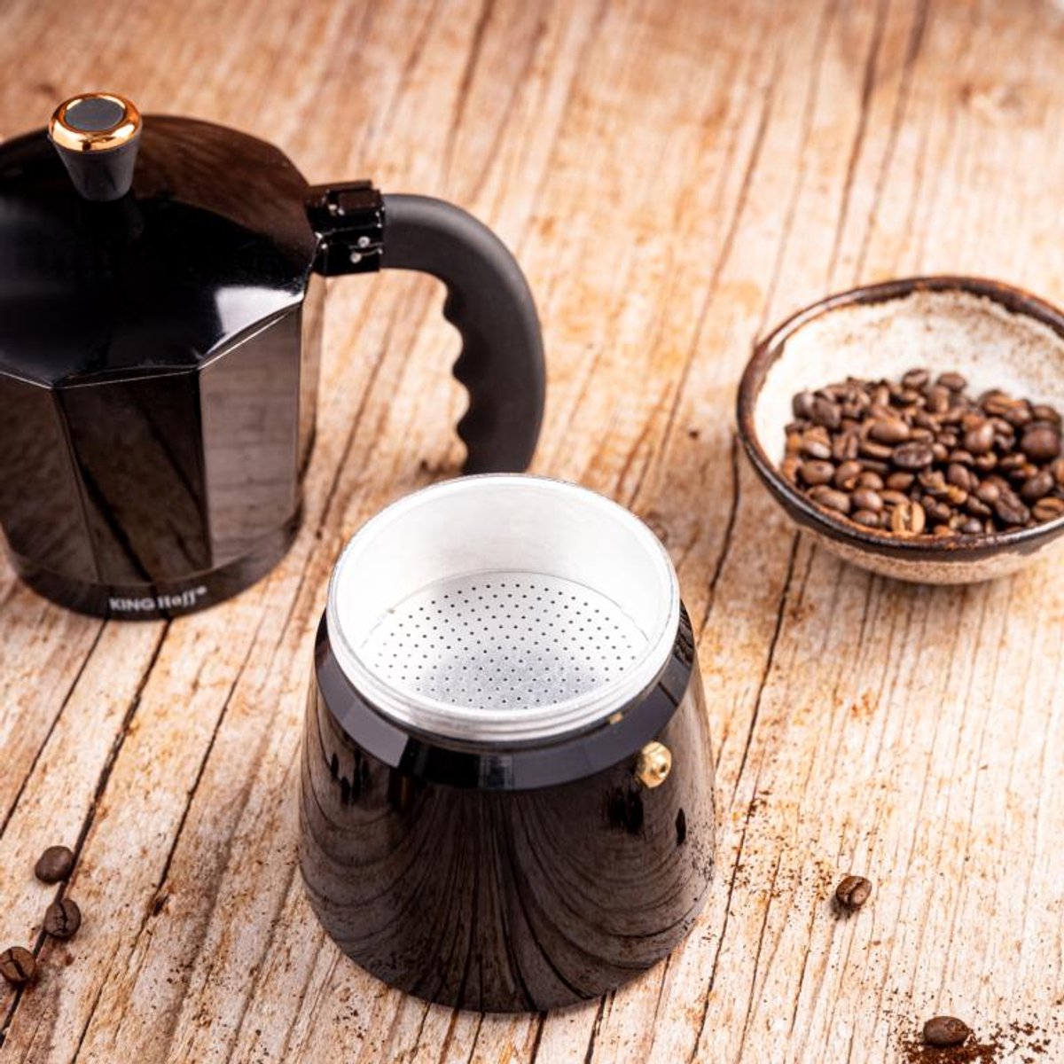 Kinghoff Aluminium Espressokoffiezetapparaat KH-1885 – 12 Kopjes – Zwart – Geschikt voor Inductie - 600ml - Percolator