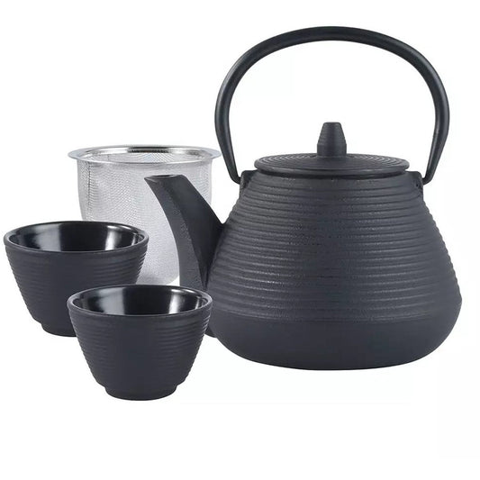 Kinghoff Gietijzeren Theepot met Roestvrijstalen Filter - Inclusief 2 Kopjes van 115 ml (KH1846) - Capaciteit: 1,0 Liter - Traditioneel Design met Comfortabel Handvat