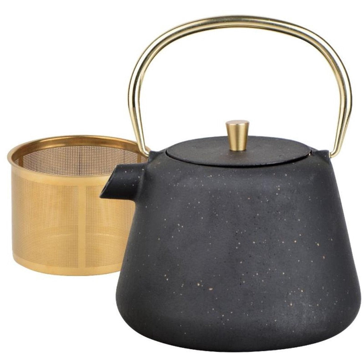 Kinghoff Gietijzeren Theepot met Zeef - 1 Liter - Zwart met Gouden Accenten - Model KH1932