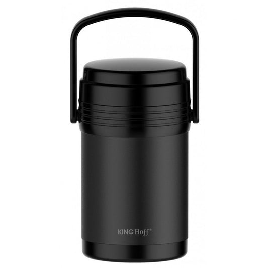 Kinghoff KH-1396 Etensthermos - Roestvrijstalen 3-delige Lunchset 1,5L - Zwart - Dubbelwandig, Lichtgewicht & Onbreekbaar