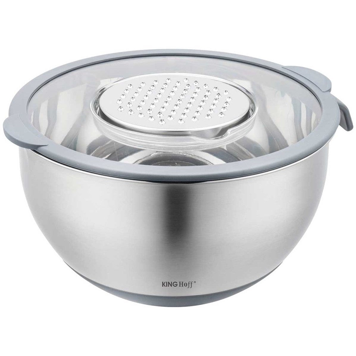 Kinghoff KH-1807 Professionele Roestvrijstalen Mengkom - 5 Liter - Met Deksel & Meetverdeling - Multifunctioneel voor Kneden, Raspen & Opslag