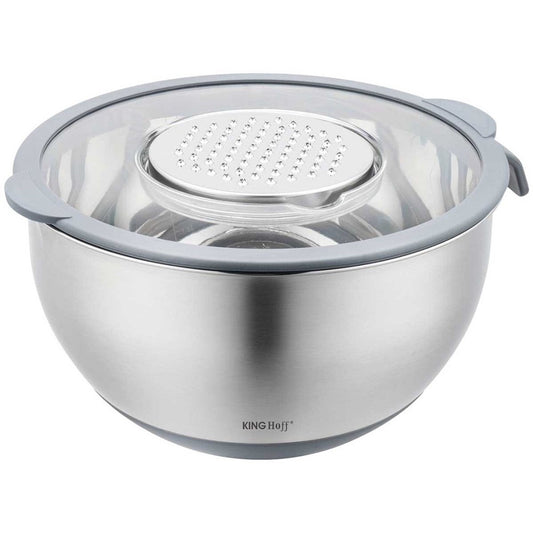 Kinghoff KH-1807 Professionele Roestvrijstalen Mengkom - 5 Liter - Met Deksel & Meetverdeling - Multifunctioneel voor Kneden, Raspen & Opslag