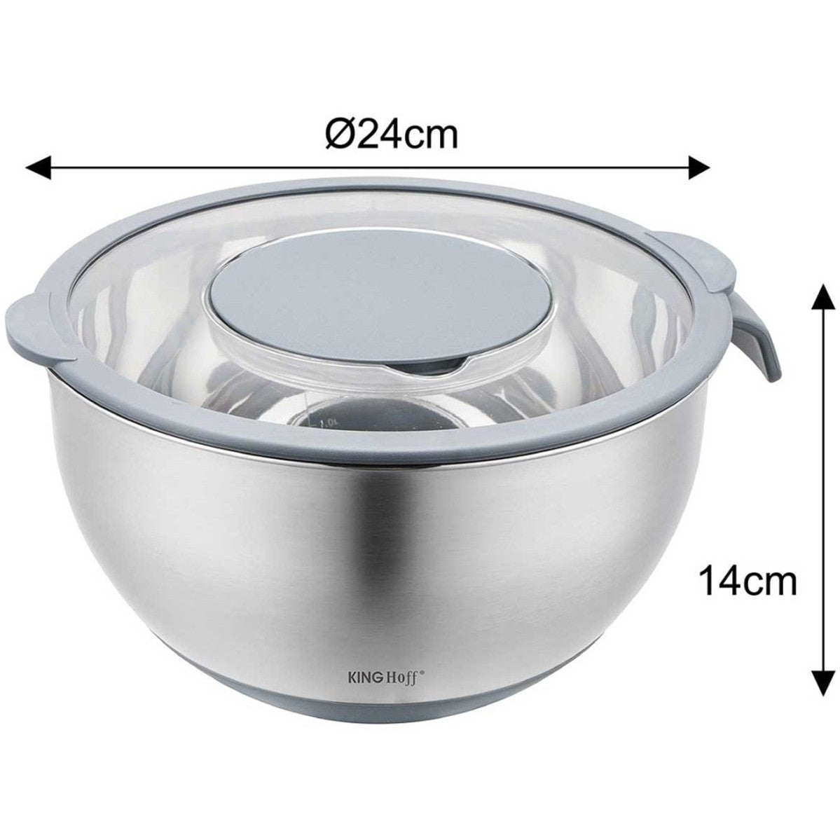 Kinghoff KH-1807 Professionele Roestvrijstalen Mengkom - 5 Liter - Met Deksel & Meetverdeling - Multifunctioneel voor Kneden, Raspen & Opslag