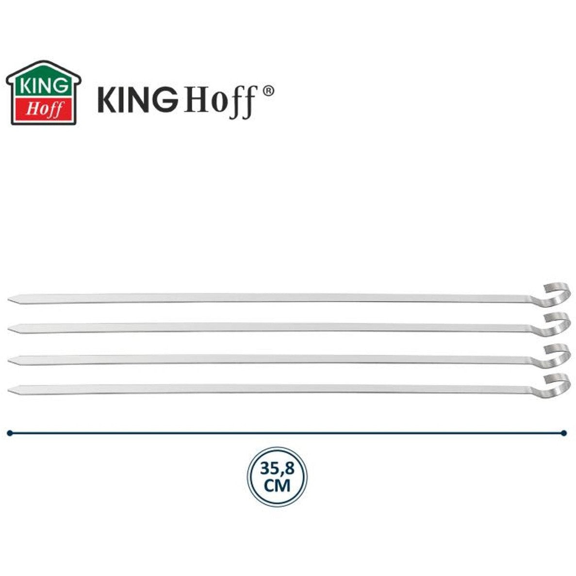 Kinghoff KH-1914 BBQ Spiezen Set van 4 – RVS Grillspiezen 35,8 cm – Geschikt voor Shaslick, Kebab en Kip - BBQ Accessoirres - Barbecue Giftset