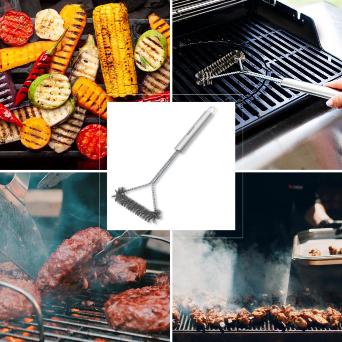 Kinghoff KH-1915 Grillborstel – RVS Barbecue Reinigingsborstel 41,5 cm – Geschikt voor Gas, Houtskool en Elektrische Grills
