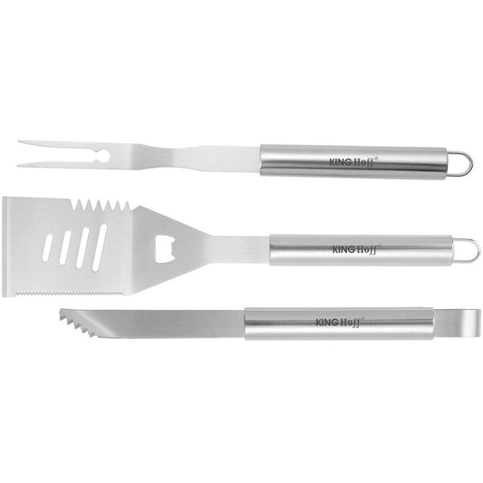 Kinghoff KH-1919 Barbecue Set 3-delig – RVS Grillset met Spatel, Vork en Tang – Duurzaam Staal, Ergonomische Handvatten - Geschikt voor Kamado