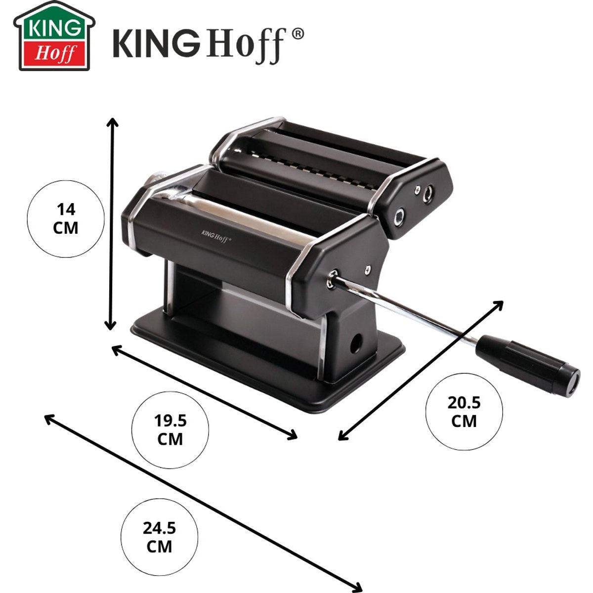 Kinghoff KH-1927 Pastamachine – Professionele Pasta Maker voor Lasagne, Tagliatelle (6mm) en Linguine (2mm) – Inklapbaar, Eenvoudig Schoon Te Maken