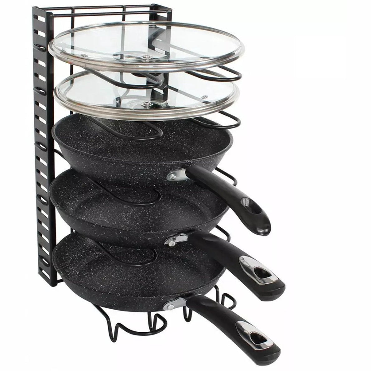 Kinghoff Pannenorganizer - 5 Verdelingen - Zwart - 25,5 x 20,5 x 38 cm - Opbergrek voor Pannen, Potten en Deksels