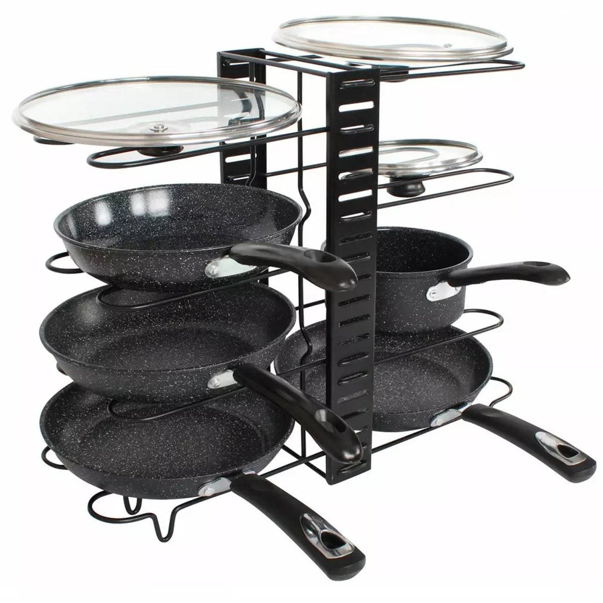 Kinghoff Pannenorganizer - 8 Verdelingen - Zwart - 47 x 20,5 x 38 cm - Opbergrek voor Pannen, Potten en Deksels