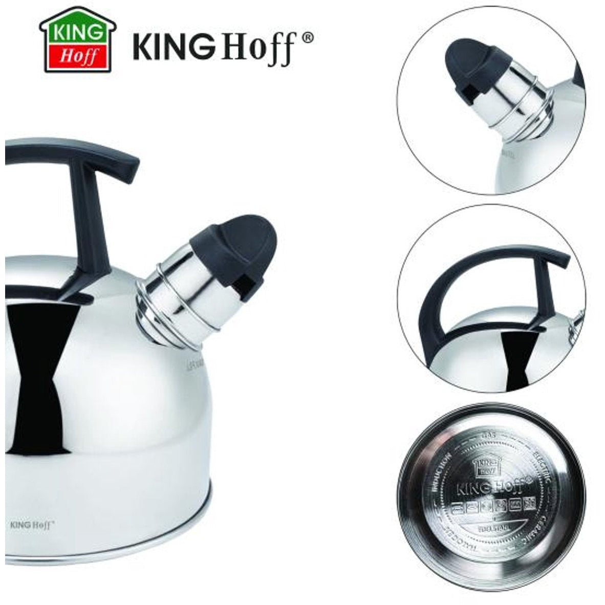 Kinghoff Traditionele Waterketel – Fluitketel – RVS, Zilver, 1.5L – Fluitfunctie – Geschikt voor Alle Kookplaten (Gas, Elektrisch, Keramisch, Inductie)