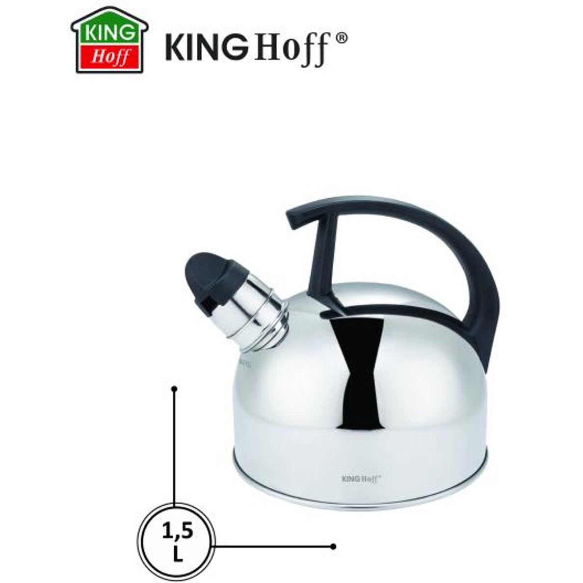 Kinghoff Traditionele Waterketel – Fluitketel – RVS, Zilver, 1.5L – Fluitfunctie – Geschikt voor Alle Kookplaten (Gas, Elektrisch, Keramisch, Inductie)