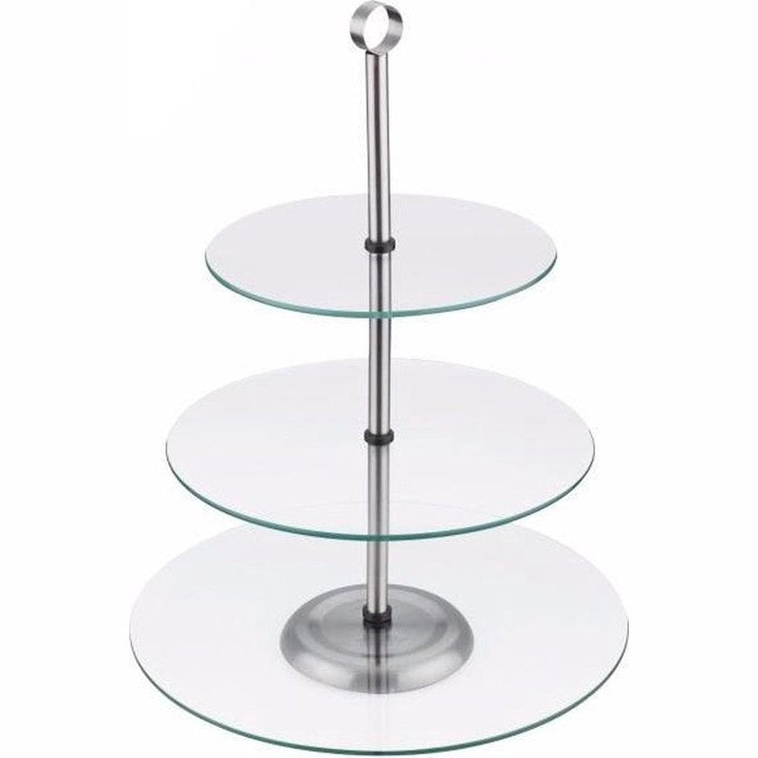 Kinghoff taartplateau - 3 etalages - Glas - Met grijpring