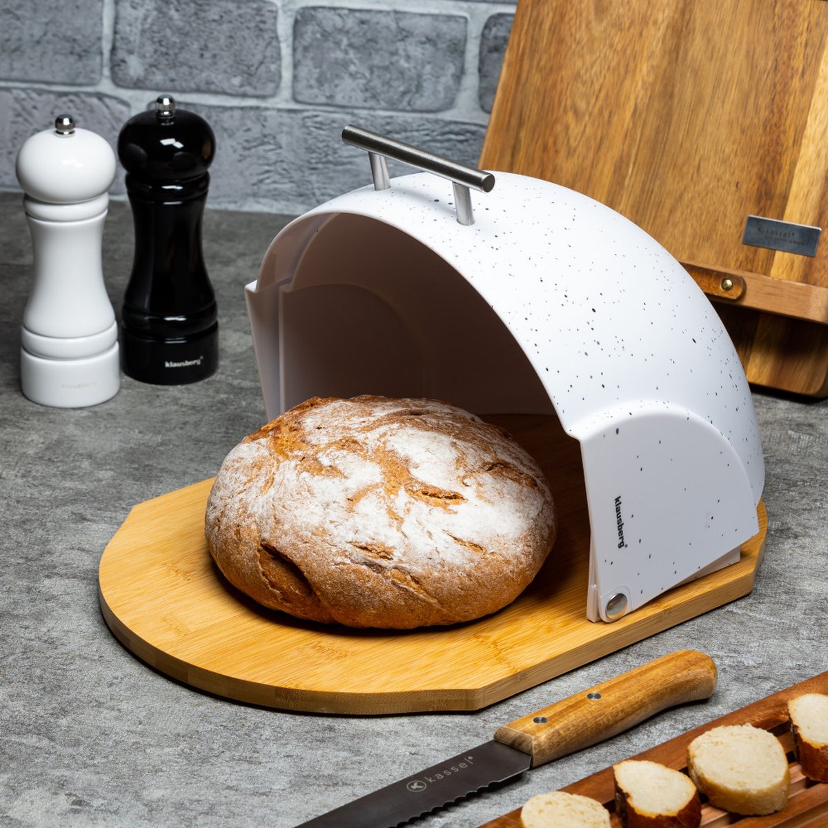 Klausberg 7094 - Broodtrommel - marmer kleur - Acryl - bamboe