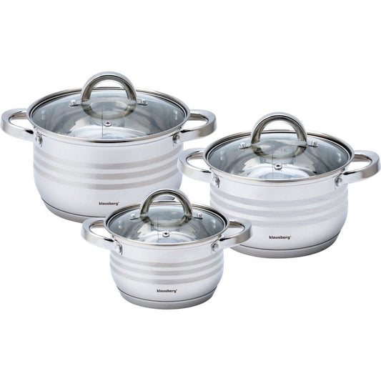 Klausberg 7693 - 6 delige pannenset - kookpannen - 16-18-20 cm - met deksel