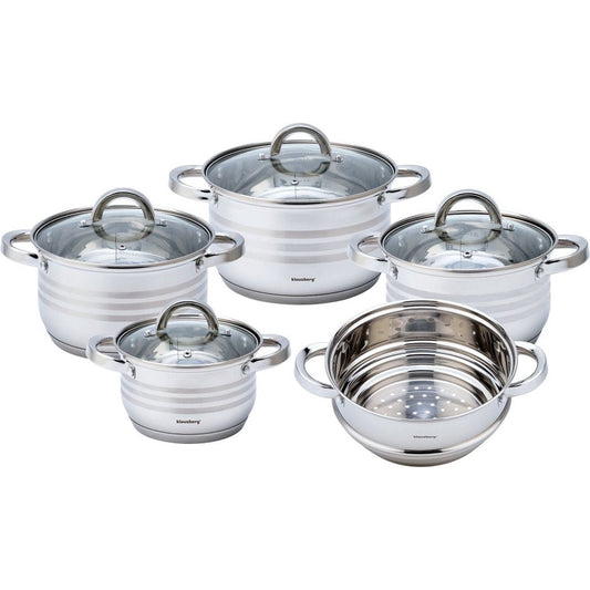 Klausberg 7695 - 9 delige pannenset - kookpannen - stoompan - 16-18-20-20-24 cm - met deksel
