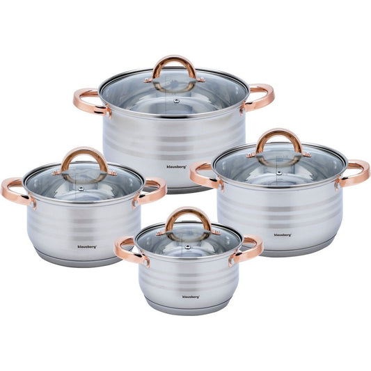 Klausberg 7699 - 8 delige pannenset - kookpannen - 16-18-20-24 cm - met deksel - golden rose