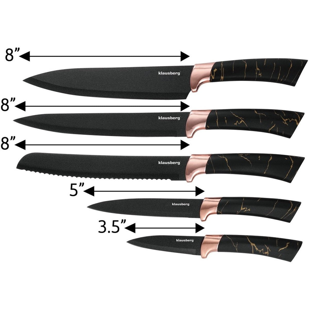 Klausberg 7768 - 6-delige messenset - Messenblok - Modern - Zwart bruin marmer