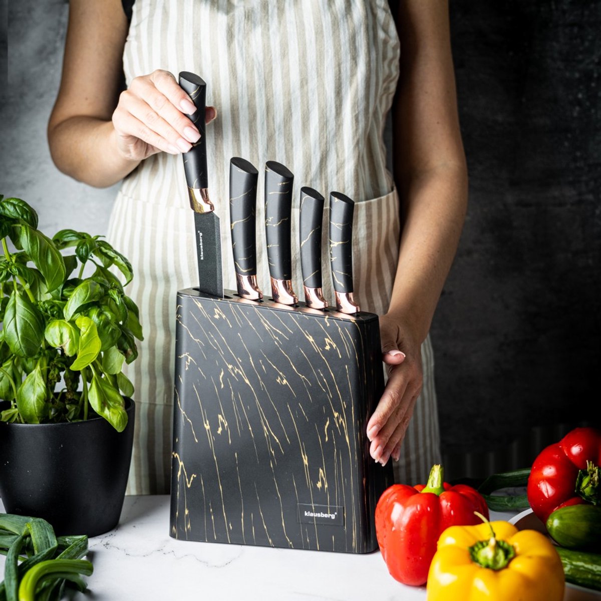 Klausberg 7768 - 6-delige messenset - Messenblok - Modern - Zwart bruin marmer