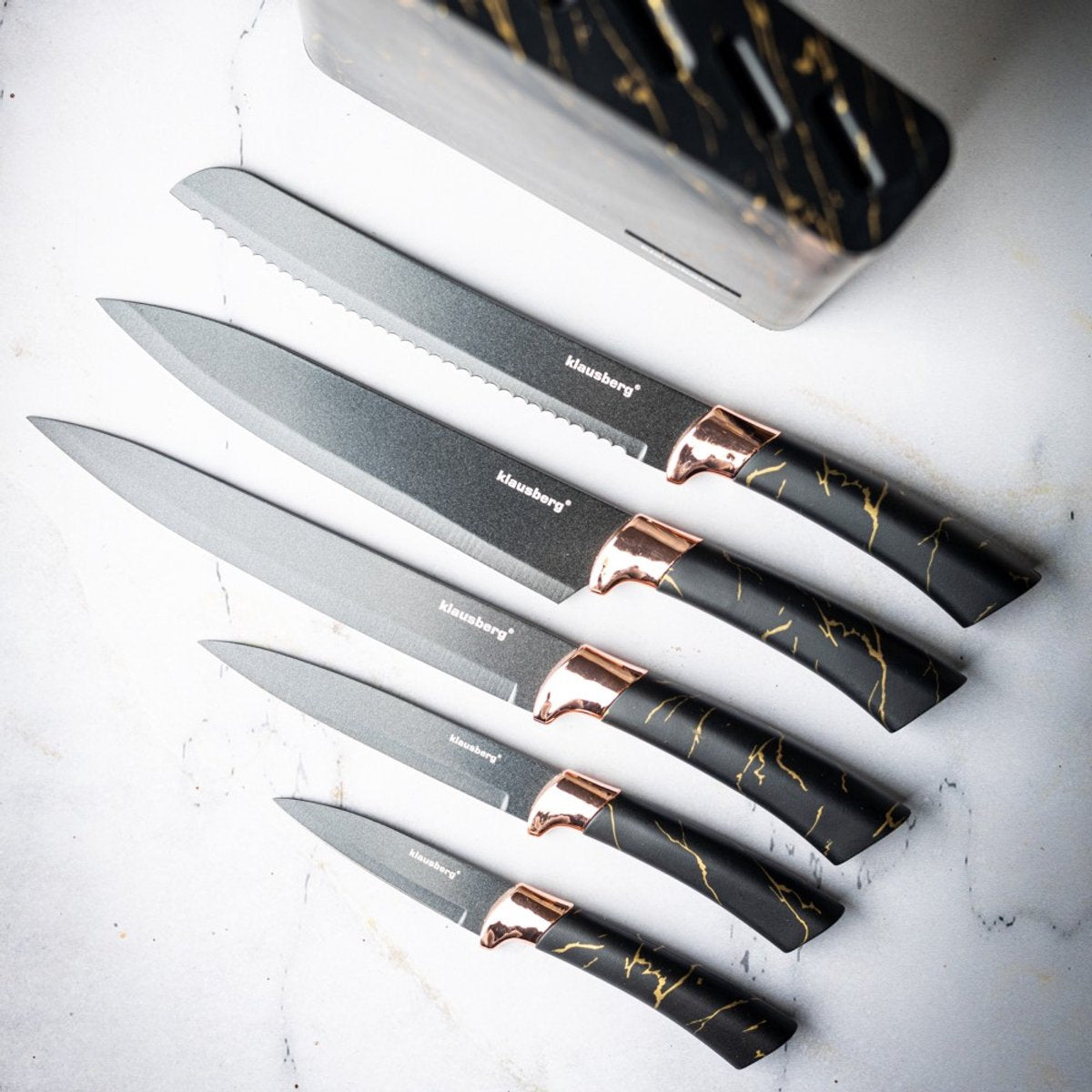 Klausberg 7768 - 6-delige messenset - Messenblok - Modern - Zwart bruin marmer