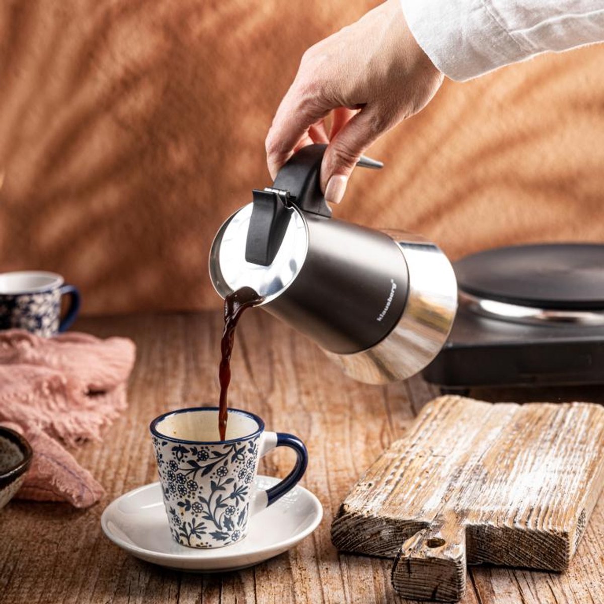 Klausberg Espressokoffiezetapparaat KB-7847 – 12 Kopjes – RVS – Geschikt voor Inductie - Espresso Maker - 600ml - Percolator