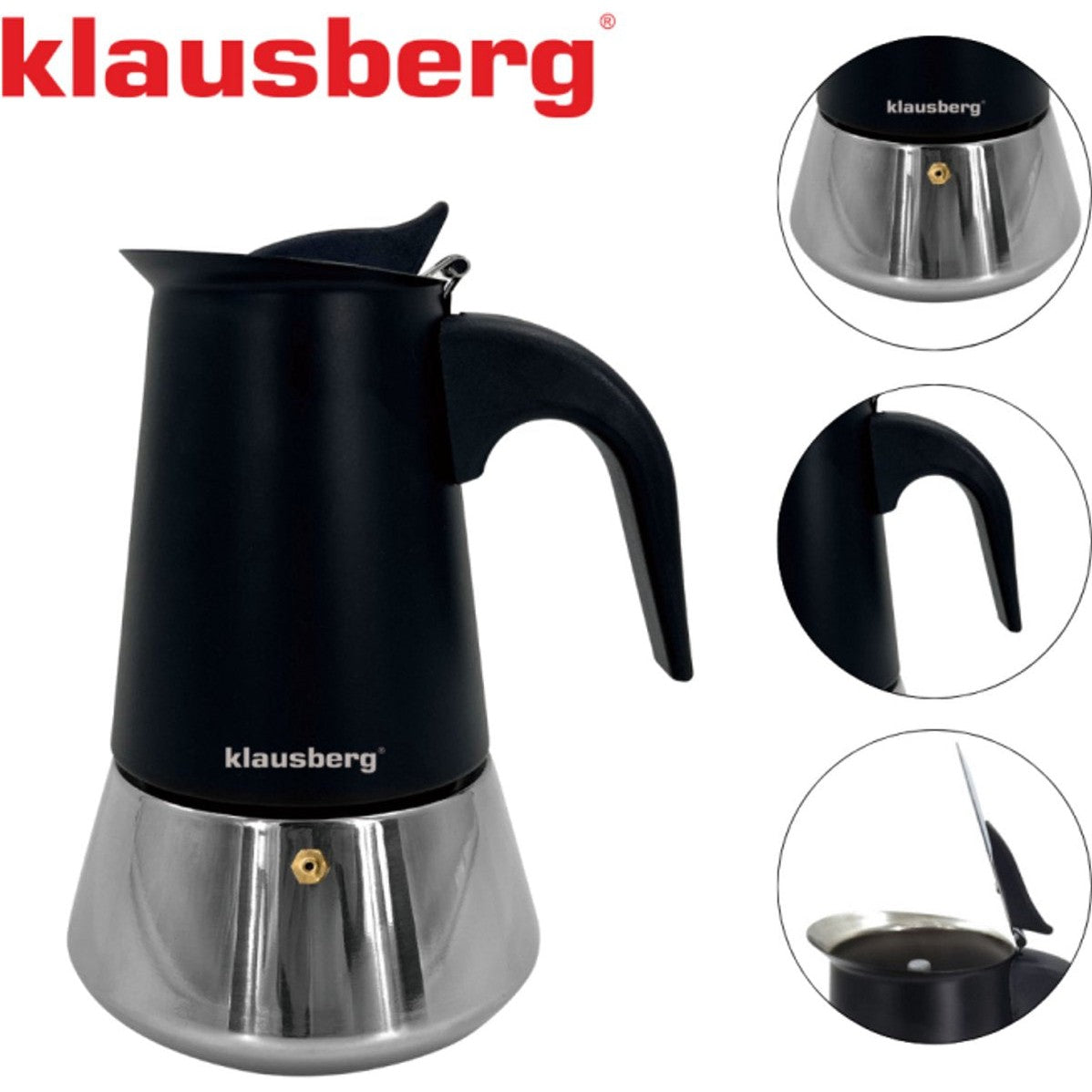 Klausberg Espressokoffiezetapparaat KB-7847 – 12 Kopjes – RVS – Geschikt voor Inductie - Espresso Maker - 600ml - Percolator