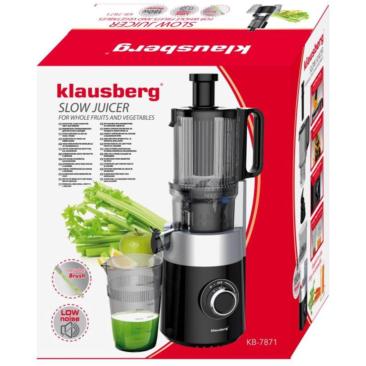 Klausberg KB-7871 Slowjuicer – Cold Press - Stille verticale juicer sapcentrifuge met brede vulopening – Fruitpers - Zwart/Zilver