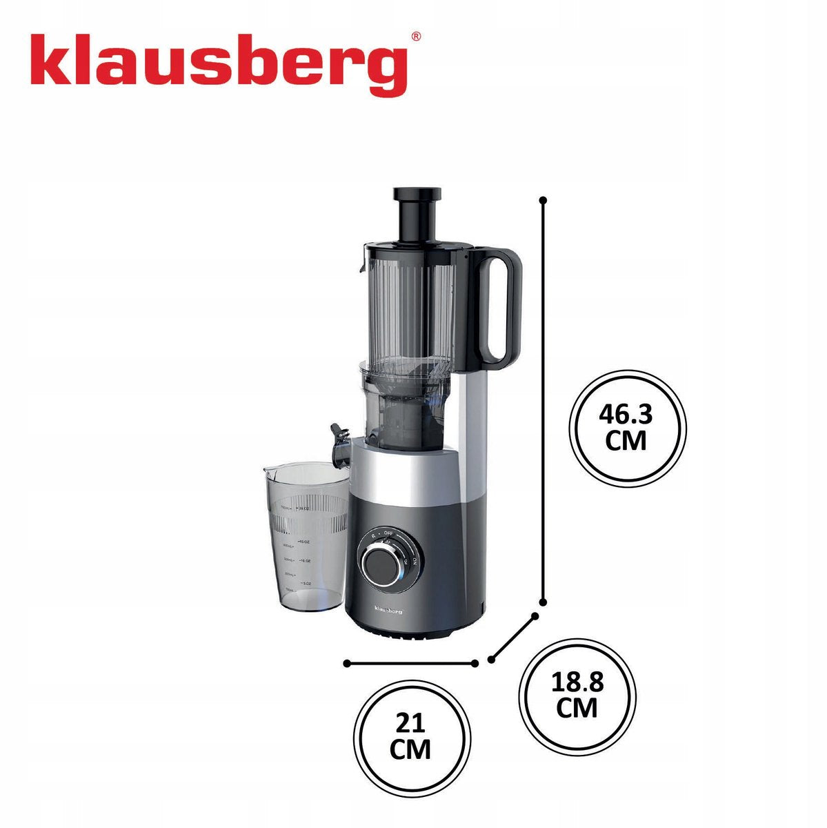 Klausberg KB-7881 Slowjuicer – Groenten- en Fruitpers | Cold Press | Brede XXL 113mm Invoer | RVS Behuizing | Stille Werking