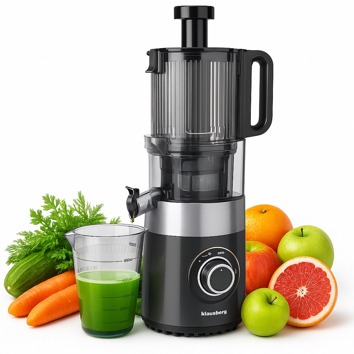 Klausberg KB-7881 Slowjuicer – Groenten- en Fruitpers | Cold Press | Brede XXL 113mm Invoer | RVS Behuizing | Stille Werking