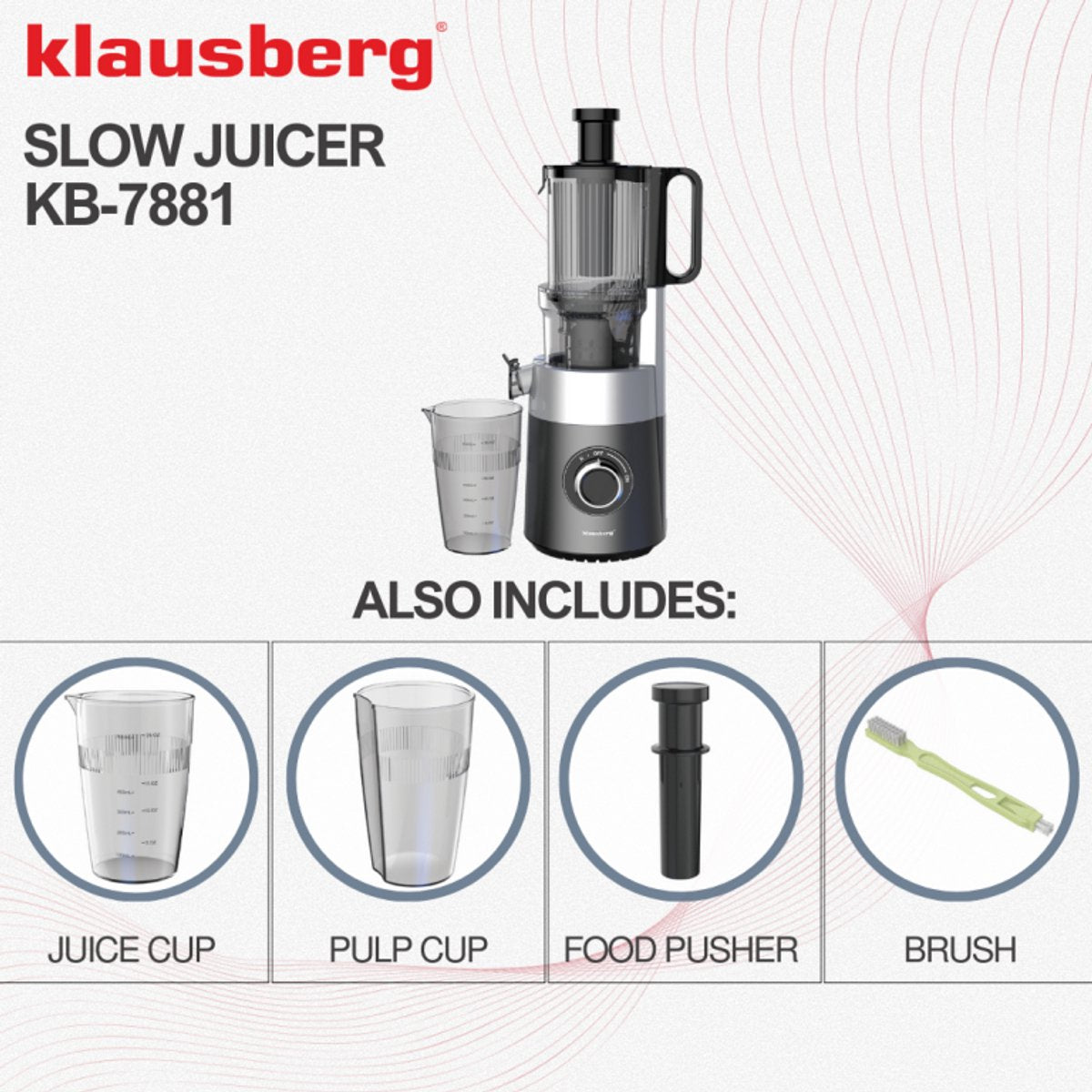 Klausberg KB-7881 Slowjuicer – Groenten- en Fruitpers | Cold Press | Brede XXL 113mm Invoer | RVS Behuizing | Stille Werking