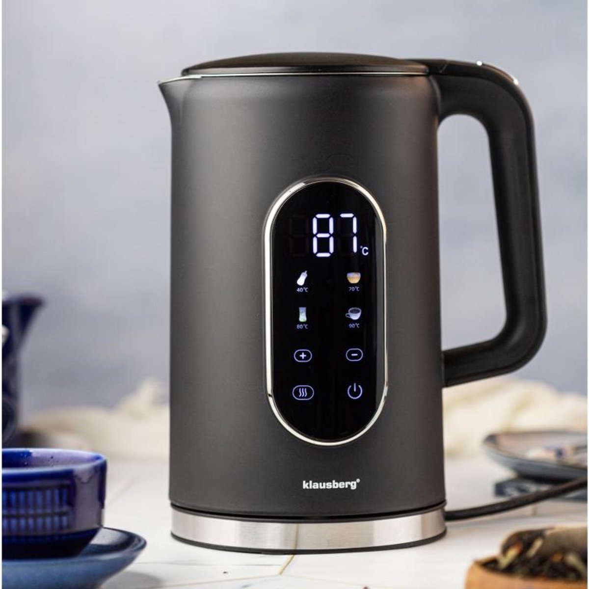 Klausberg KB-7891 Elektrische Waterkoker - 1,7L - Zwart - LED Bedieningspaneel - 13 Temperatuurstanden - 2200W