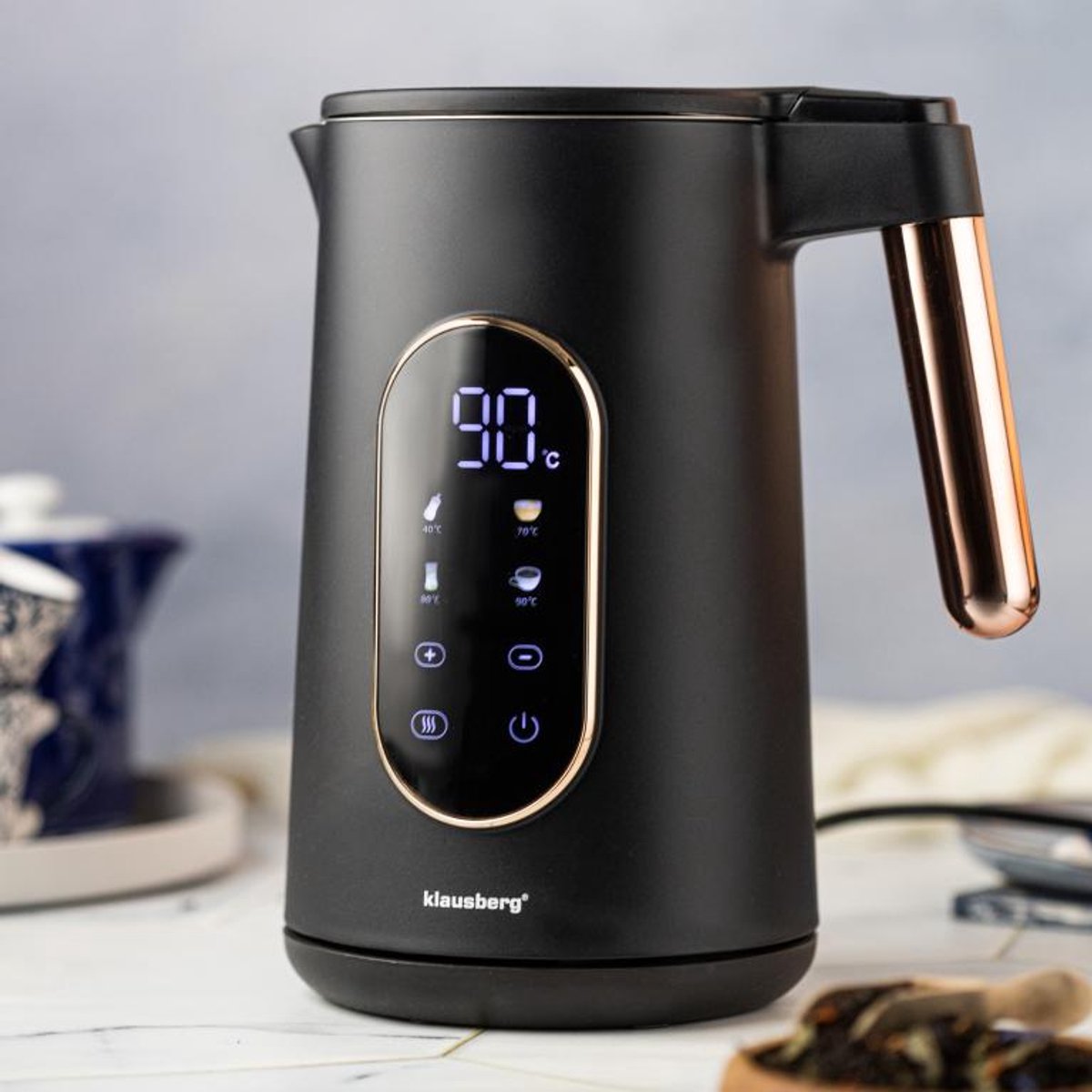 Klausberg KB-7892 Elektrische Waterkoker - 1,7L - Zwart/Rose Goud - LED Bediening - 13 Temperatuurstanden - 2200W