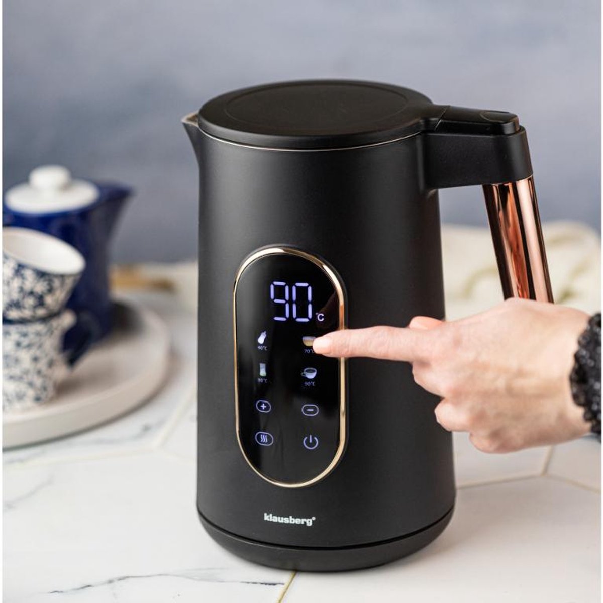 Klausberg KB-7892 Elektrische Waterkoker - 1,7L - Zwart/Rose Goud - LED Bediening - 13 Temperatuurstanden - 2200W