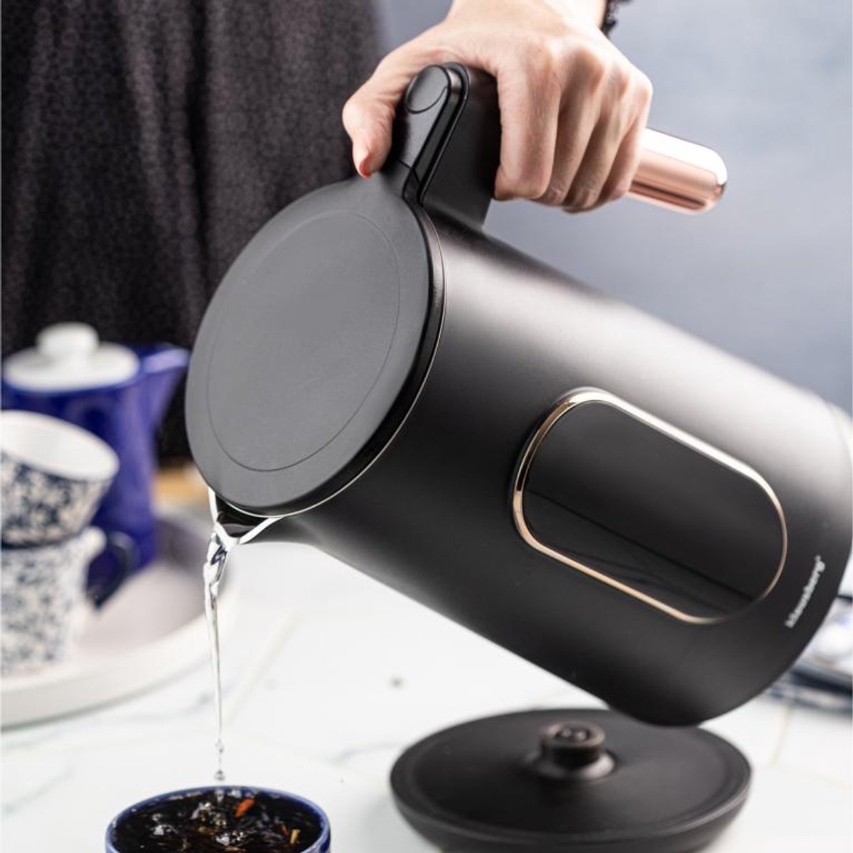 Klausberg KB-7892 Elektrische Waterkoker - 1,7L - Zwart/Rose Goud - LED Bediening - 13 Temperatuurstanden - 2200W